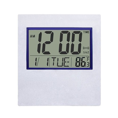 Large lcd digital silver clock - silver,