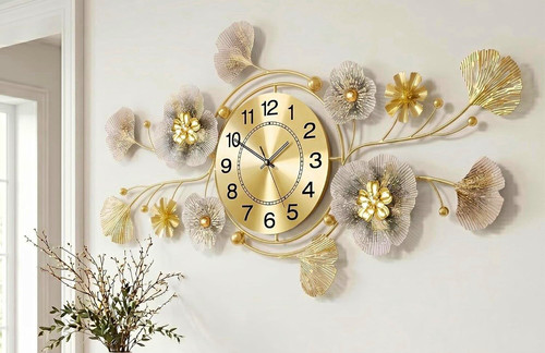 Metal floral wall clock - metal,